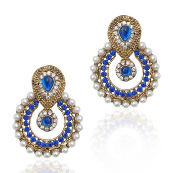 Pearl traditional ethnic Indian traditional blue stone jewelry earring b332b 1