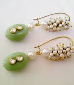 Pearl Loop Earrings- Green Stone 