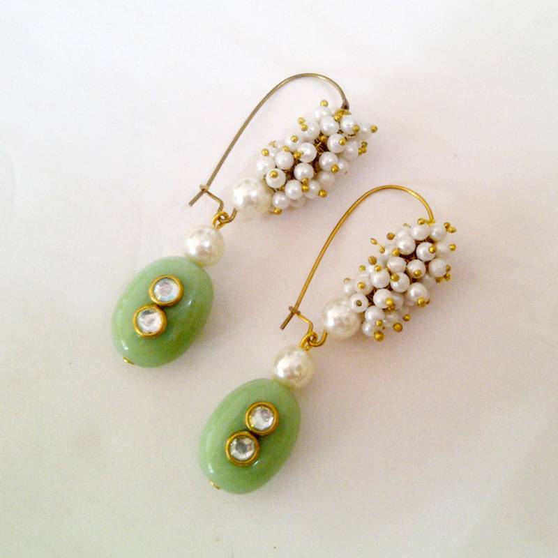Pearl Loop Earrings- Green Stone 