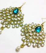 Green kundan and pearl drop earrings