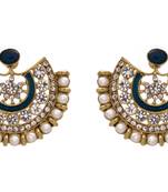 JFL - Fusion Ethnic One Gram Gold Plated Austrian Diamond Pearl Blue Meenakari Designer Moon Earring