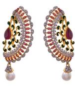 JFL - Dazzling Peacock Designer Green Cz Diamond & Pearl Dangler Earring