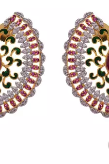 JFL - Dazzling Peacock Designer Green Cz Diamond & Pearl Dangler Earring