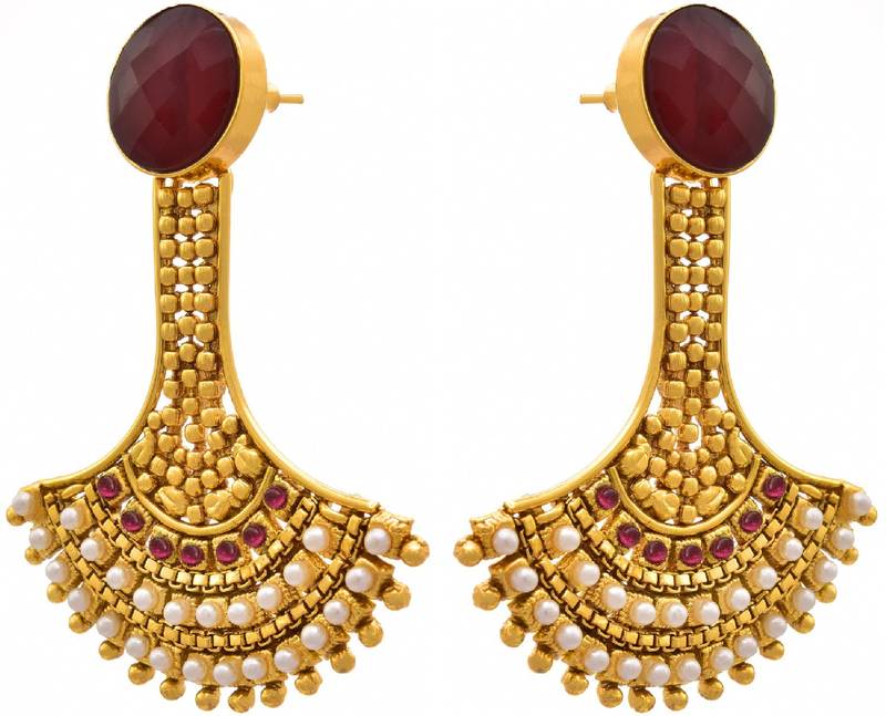 Traditional ethnic plated pearls stones designer earring for women and girls