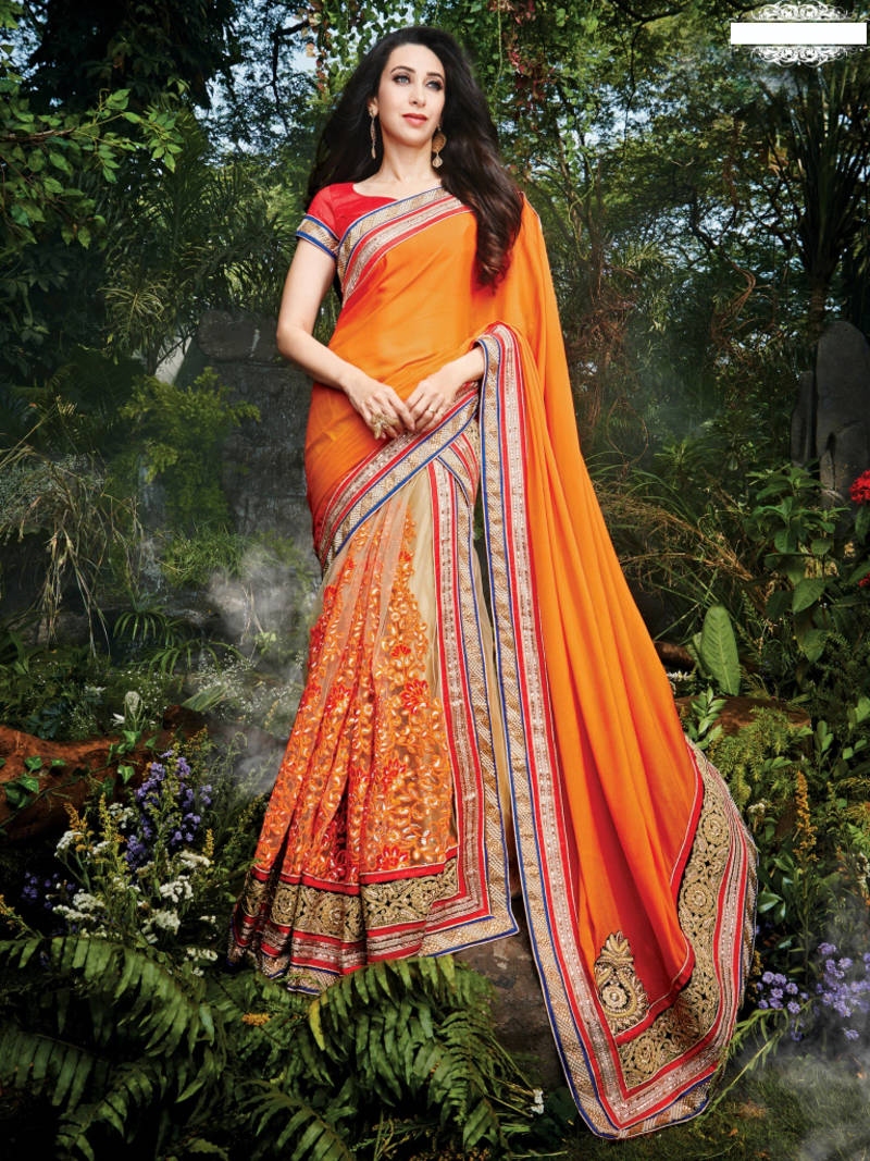 orange embroidered georgette saree With Blouse