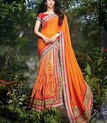 orange embroidered georgette saree With Blouse