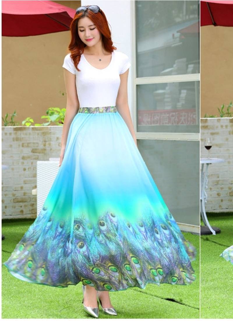 Sky blue Faux Georgette long Skirt