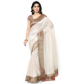 Off White Plain Art Silk Saree With Blouse