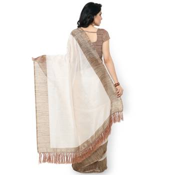 Off White Plain Art Silk Saree With Blouse 3