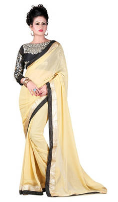 Beige embroidered chiffon saree With Blouse 1