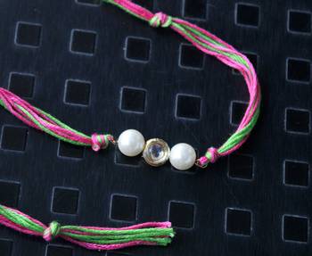 Pink And Green Pearl And Kundan Rakhi 1
