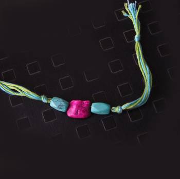 Pink And Turquoise Stone Rakhi 1