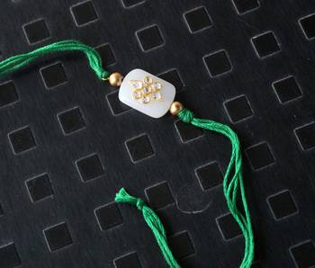 Green And White Kundan Work Rakhi 1
