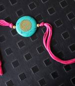 Pink And Turquoise Stonework Rakhi