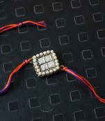 Orange And Purple Pearl Work Kundan Rakhi