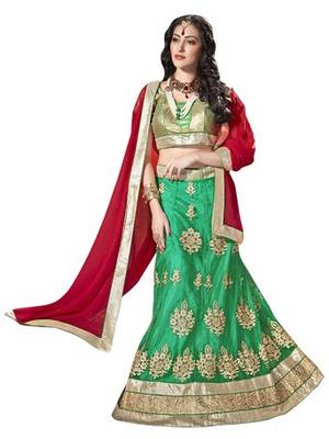 Green embroidered net lehenga choli 1