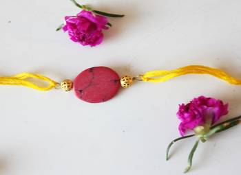 Red Yellow Stone Work Rakhi 1