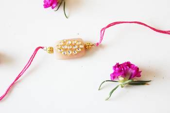 Pink And Peach Kundan Work Rakhi 1