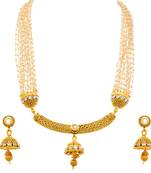 JFL - Traditional & Ethnic One Gram Gold Plated White Pearl & Polki Designer Necklace Set 