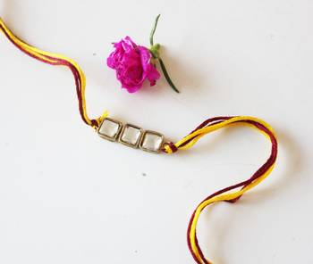 Maroon And Yellow Kundan Rakhi 1