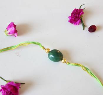 Green And Yellow Stone Work Rakhi 1