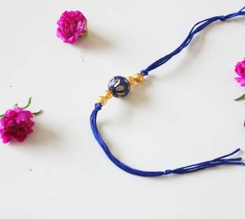 Blue And Gold Meenakari Kundan Work Rakhi 1