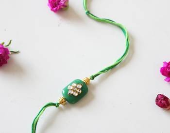 Green And Gold Kundan Work Rakhi 1