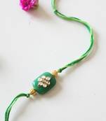 Green And Gold Kundan Work Rakhi