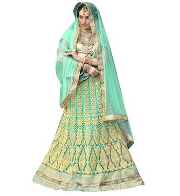 Green embroidered net lehenga choli 1