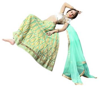 Green embroidered net lehenga choli 2