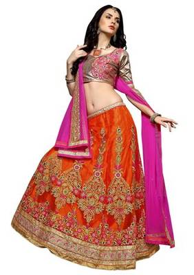 Orange embroidered net lehenga choli 1