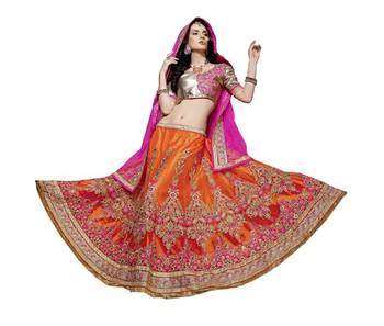 Orange embroidered net lehenga choli 2