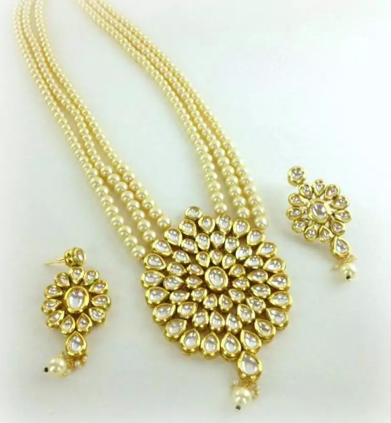 BEAUTIFUL BIG PENDENT KUNDAN PEARL NECKLACE SET
