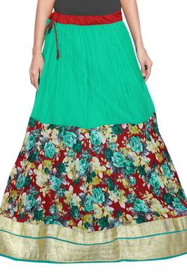 Sea green and maroon georgette crush skirt 1