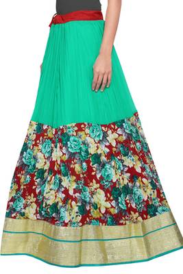 Sea green and maroon georgette crush skirt 3