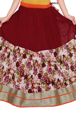 Maroon georgette crush flower print skirt 2