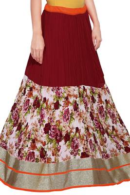 Maroon georgette crush flower print skirt 3