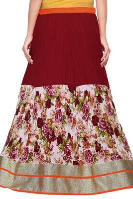 Maroon georgette crush flower print skirt 4