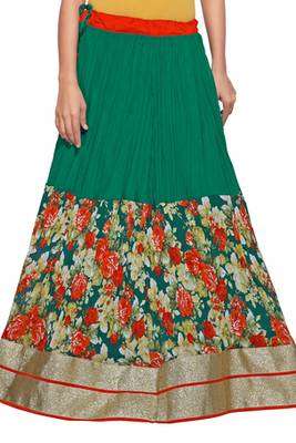 Turquoise georgette crush printed skirt 1