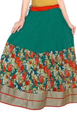 Turquoise georgette crush printed skirt 2