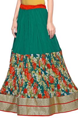 Turquoise georgette crush printed skirt 3