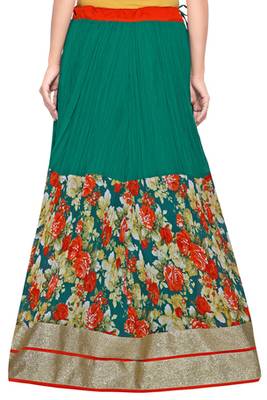 Turquoise georgette crush printed skirt 4