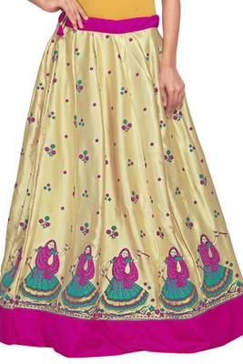 Golden satin block pink border skirt 1