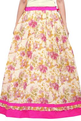 Beige and pink cotton chanderi flower print skirt 4