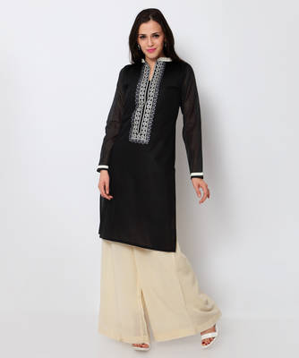 Black Cotton Embroidered Kurti 1