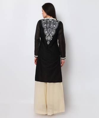 Black Cotton Embroidered Kurti 3