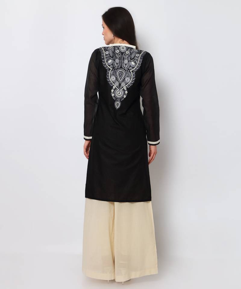 Black Cotton Embroidered Kurti