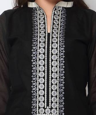 Black Cotton Embroidered Kurti 4