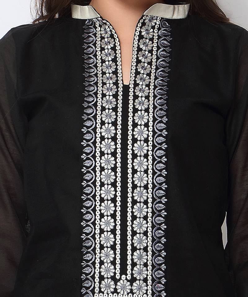 Black Cotton Embroidered Kurti