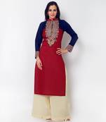 Red Cotton Embroidered Kurti